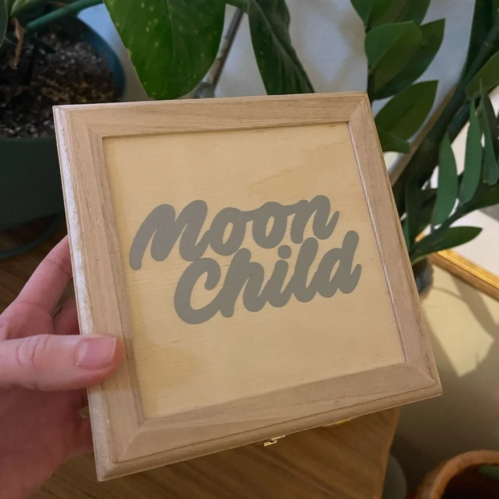 New custom made moon child 6” wood trinket box wooden